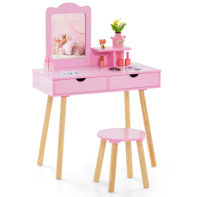 Kinderschminktisch & Schreibtisch-Set mit abnehmbarem Spiegel, Rosa