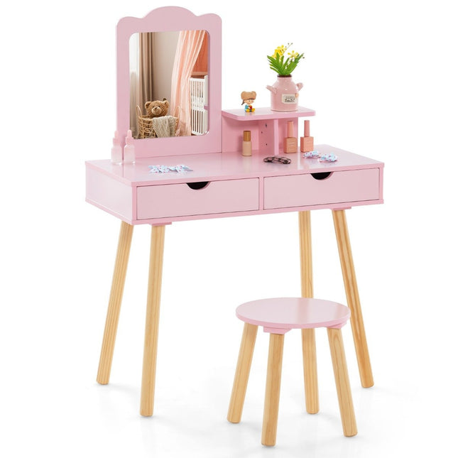 Kinderschminktisch & Schreibtisch-Set mit abnehmbarem Spiegel, Rosa