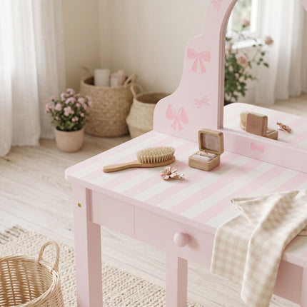 Kids Vanity & Desk Set with Stool, Pink & White, Ages 3-6