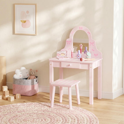 Kids Vanity & Desk Set with Stool, Pink & White, Ages 3-6