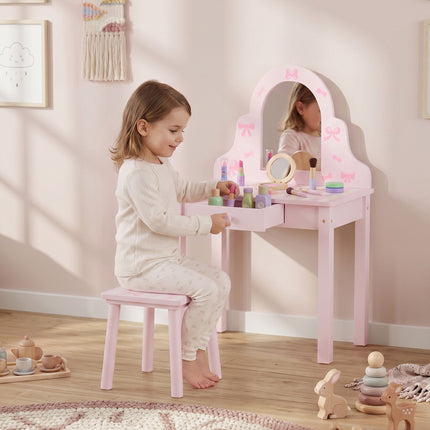 Kids Vanity & Desk Set with Stool, Pink & White, Ages 3-6