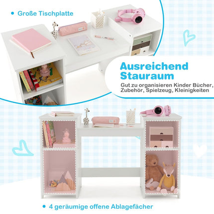 Kinderschminktisch & Schreibtisch-Set mit dreifach klappbarem Spiegel, Weiß