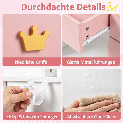 Kinderkaptafelset met kroonspiegel en stoel – wit en roze