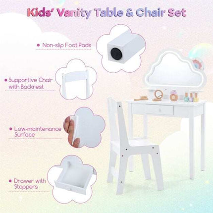 Kids Vanity Set with LED Cloud Mirror & Stool, White