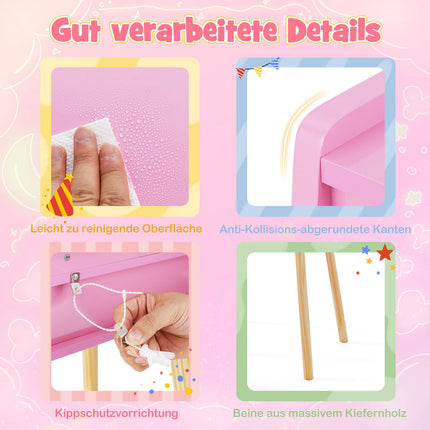 Kinderschminktisch mit beleuchtetem Spiegel, rosa Prinzessinnen-Design