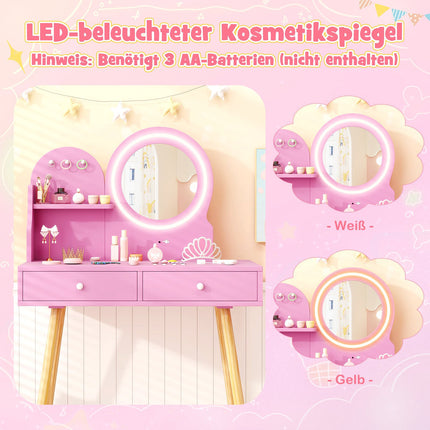 Kinderschminktisch mit beleuchtetem Spiegel, rosa Prinzessinnen-Design