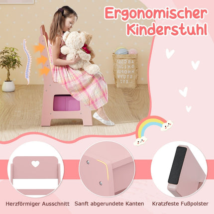 Kids Vanity Set with Mirror, Lights, and Chair – Pink