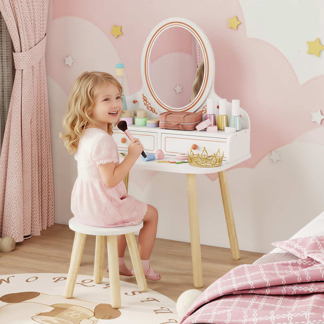 Kinderschminktisch mit Hocker, Spiegel und Stauraum