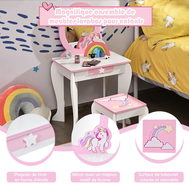 Kinderschminktisch-Set – Spiegel, Hocker, Schublade, Weiß