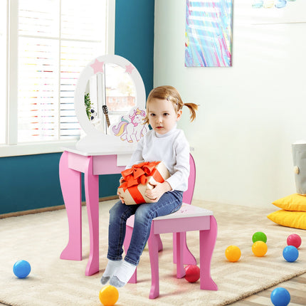 Kinderschminktisch-Set mit Spiegel, Hocker und Schublade