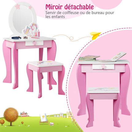 Kinderschminktisch-Set mit Spiegel, Hocker und Schublade