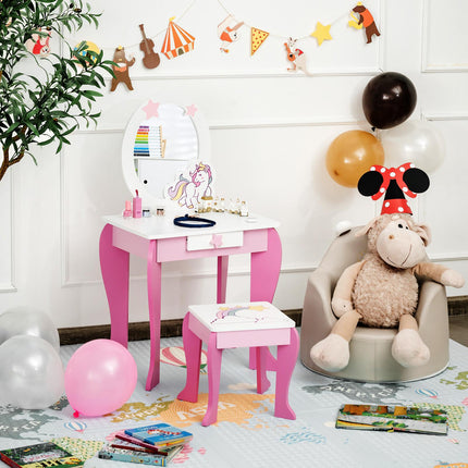 Kinderschminktisch-Set mit Spiegel, Hocker und Schublade