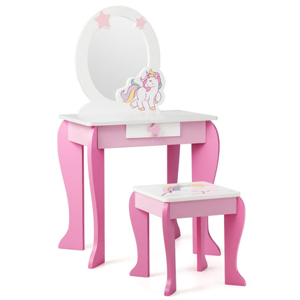 Kinderschminktisch-Set mit Spiegel, Hocker und Schublade