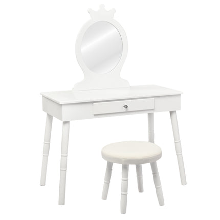 Kids Vanity Table Set With Stool, Mirror, Drawer, White