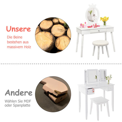 Kids Vanity Table Set With Stool, Mirror, Drawer, White