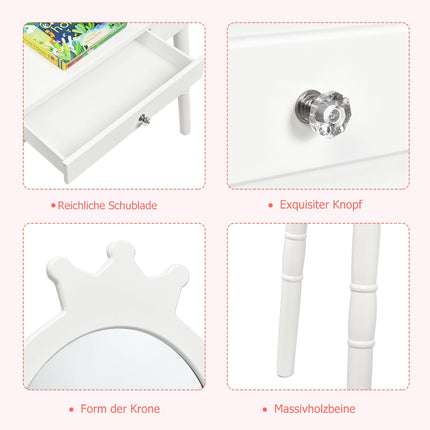 Kids Vanity Table Set With Stool, Mirror, Drawer, White