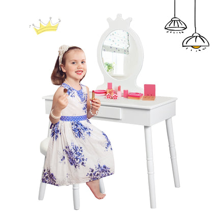 Kids Vanity Table Set With Stool, Mirror, Drawer, White