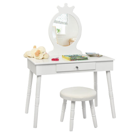 Kids Vanity Table Set With Stool, Mirror, Drawer, White