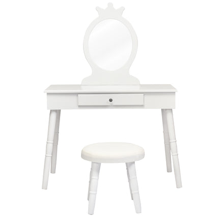 Kids Vanity Table Set With Stool, Mirror, Drawer, White