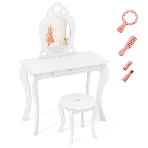 Kinderschminktisch mit Hocker, abnehmbarem Spiegel, Schublade