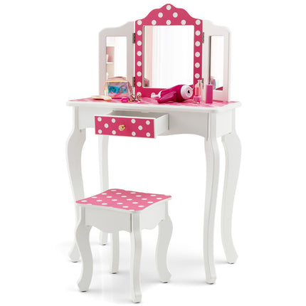 Kinderschminktisch-Set mit Hocker, dreifachem Spiegel, Schublade