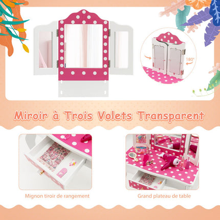 Kinderschminktisch-Set mit Hocker, dreifachem Spiegel, Schublade
