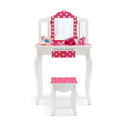 Kinderschminktisch-Set mit Hocker, dreifachem Spiegel, Schublade