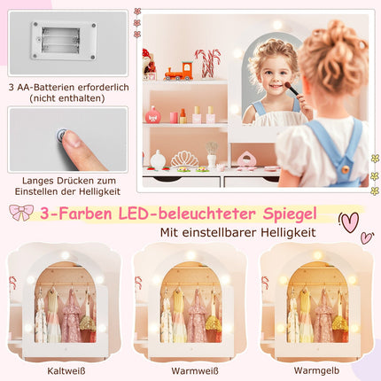 Dětský toaletní stolek s LED zrcadlem ve 3 barvách a židlí