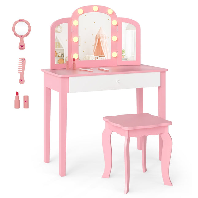 Kinderschminktisch-Set mit abnehmbarem Spiegel und Lichtern