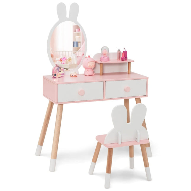 Kinderschminktisch-Set mit Hasen-Design, Acrylspiegel