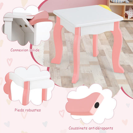 Kids Vanity Table Set with Stool, Mirror, Drawer