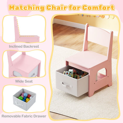 Kinderschminktisch mit Stuhl-Set, 3-farbig beleuchteter Spiegel, Pink