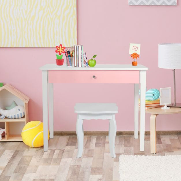 Schminktisch-Set für Kinder mit Hocker, Dreifachspiegel, Weiß