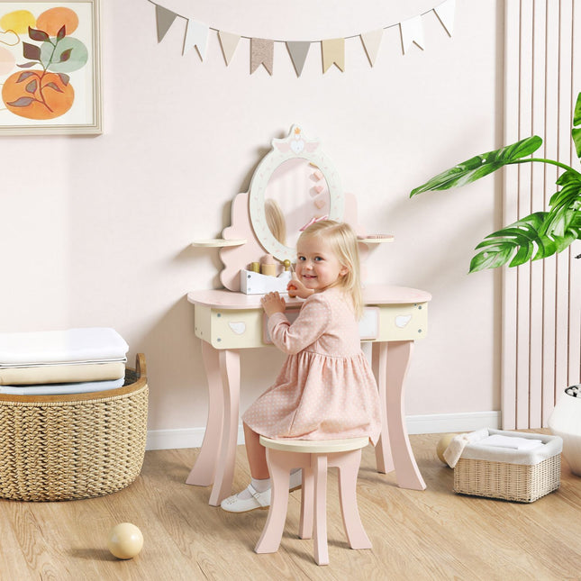 Kinderschminktisch mit Stuhl, Schublade, abnehmbarem Spiegel