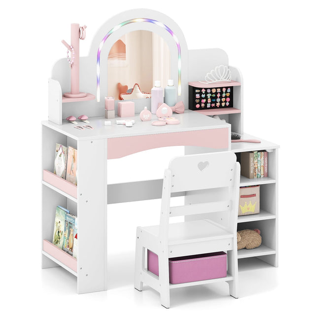 Kinderschminktisch mit LED-Beleuchtung und Aufbewahrung