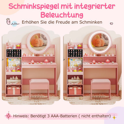 Kinderschminktisch mit Spiegel, Licht und Hocker – Pink