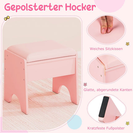 Kinderschminktisch mit Spiegel, Licht und Hocker – Pink