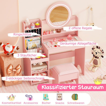 Kinderschminktisch mit Spiegel, Licht und Hocker – Pink