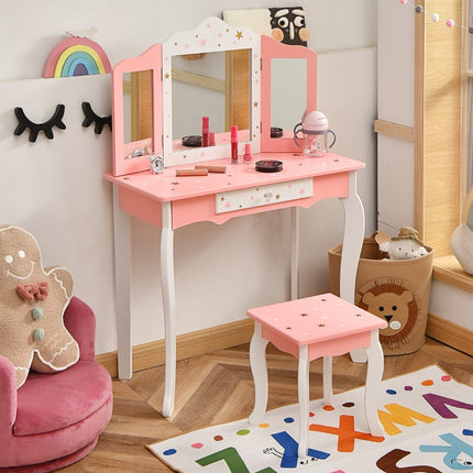 Kids Vanity Table with Mirror and Drawer – Pink MDF