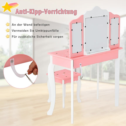 Kids Vanity Table with Mirror and Drawer – Pink MDF