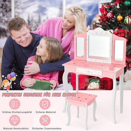 Kids Vanity Table with Mirror and Drawer – Pink MDF