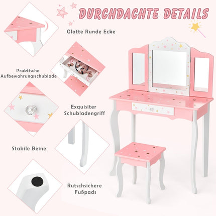 Kids Vanity Table with Mirror and Drawer – Pink MDF