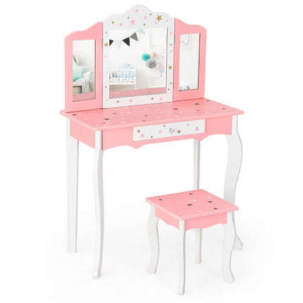 Kids Vanity Table with Mirror and Drawer – Pink MDF