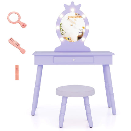 Kids Vanity Table with Removable Mirror & LED Lights