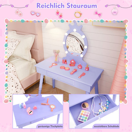 Kids Vanity Table with Removable Mirror & LED Lights