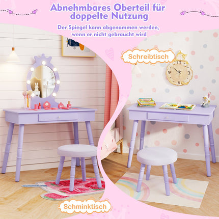 Kids Vanity Table with Removable Mirror & LED Lights