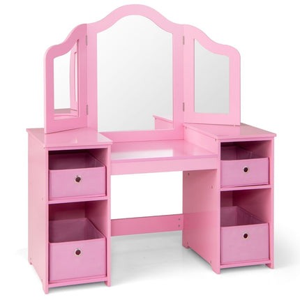 Kids Vanity Table with Removable Mirror & Storage – Pink