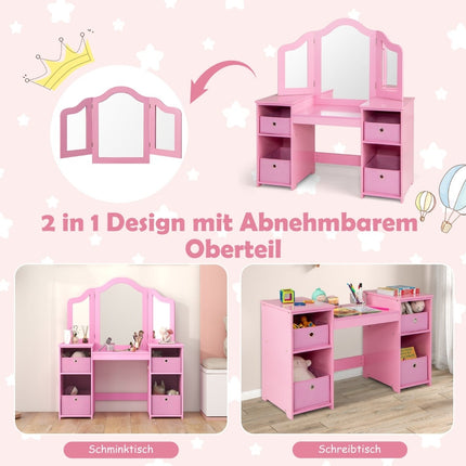 Kids Vanity Table with Removable Mirror & Storage – Pink