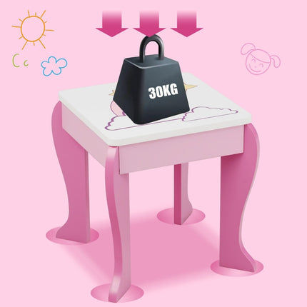 Kids Vanity Table with Stool, Removable Mirror & Drawer