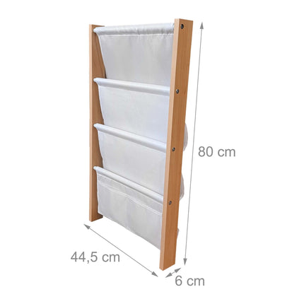 Kids' Wall Bookshelf with Fabric Pockets, MDF & Polyester
